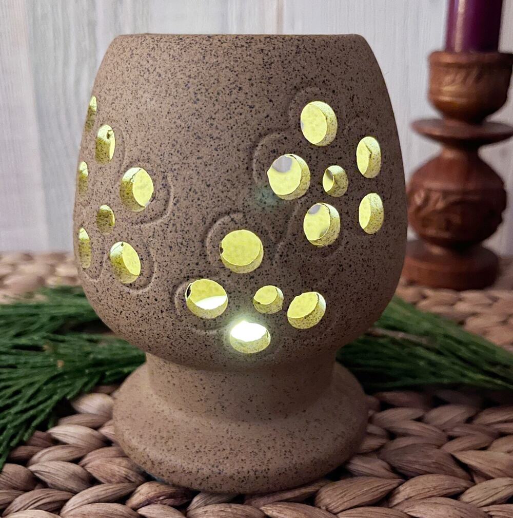 Lenox Votive Candle Holder Pierced Clay Pottery Tan Handcrafted in Japan Vintage